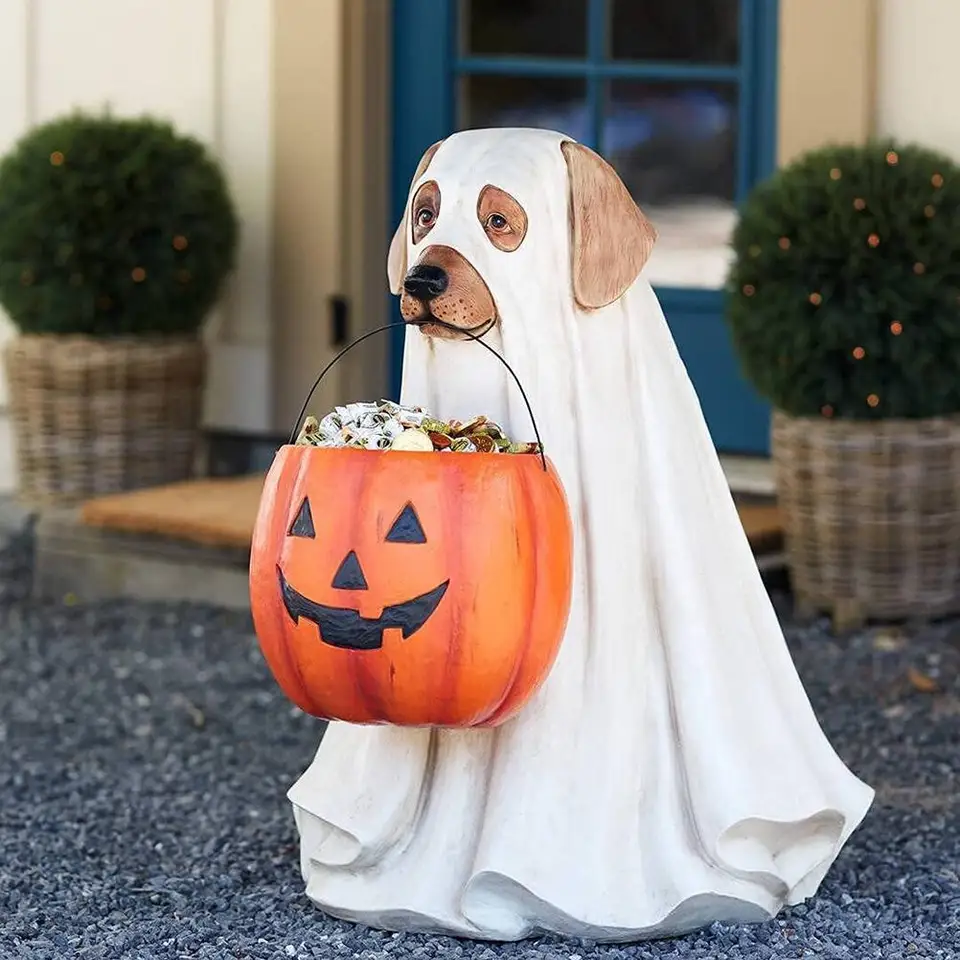 Halloween Ghost Dog Candy Bowl Pumpkin Decoration