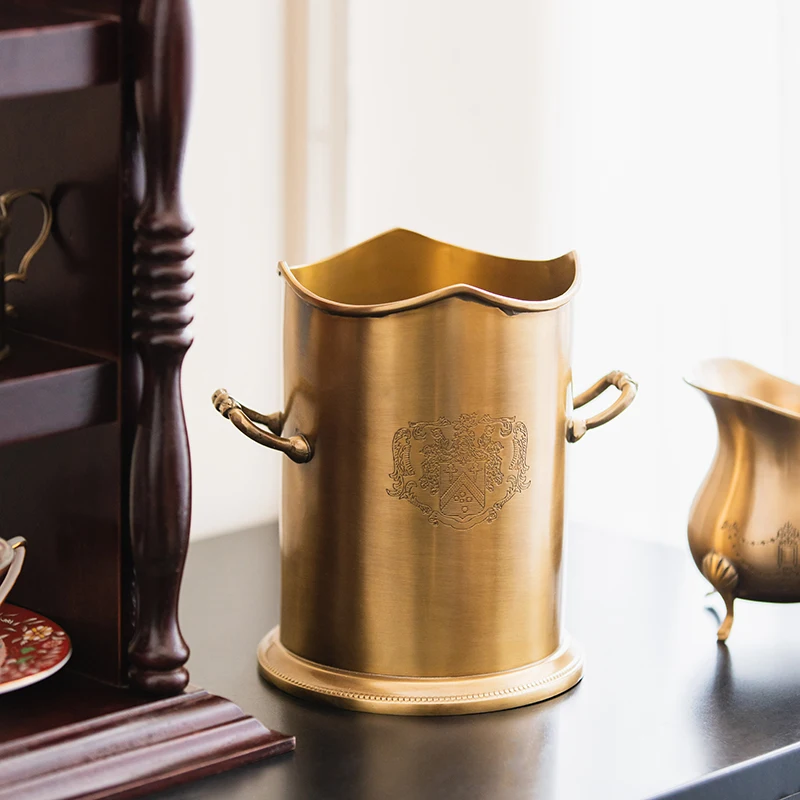 Handcrafted Brass Ice Bucket with Dual Handles-Wine Champagne Beer Cooler for Hotel Restaurant Home Bar Accessories Ornaments