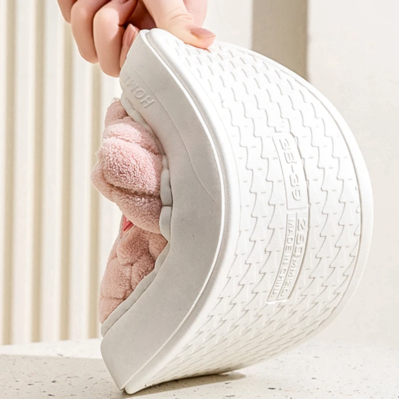 Thick Plush Warm Cotton Slippers Women Indoor Closed Toe Soft Bottom Fur Slippers Woman Non Slip Thick Sole Home Shoes Female