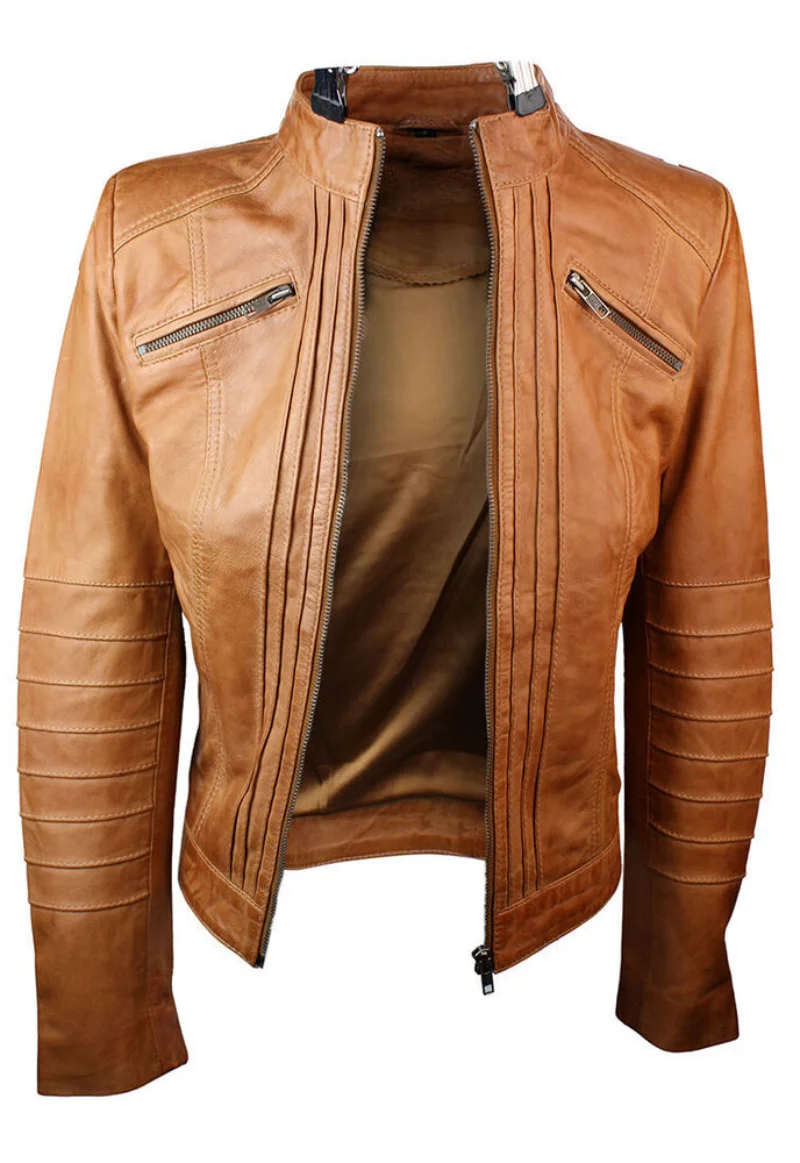 Women Genuine Lambskin Leather Jacket Slim Fit Biker Motorcycle Coat