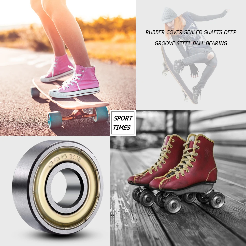 608 ZZ Skateboard Bearings Double Metal Sealed Deep Groove Bearings 8x22x7mm Miniature Ball Bearings for Elevators Rolling Mills