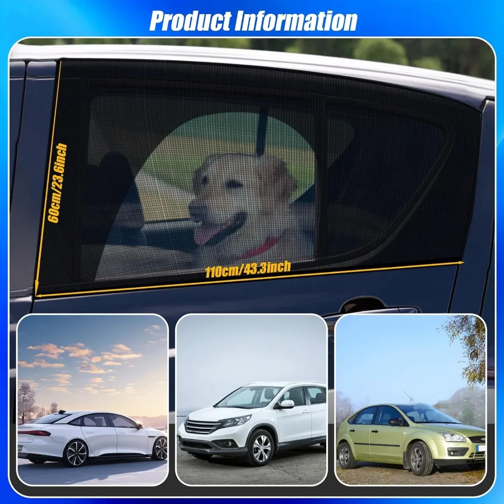 KHGUZ Car Window Sun Shade - Zipper Side & Rear Window Mesh Curtains For UV Protection, Privacy, Heat Block (2-Piece Set)