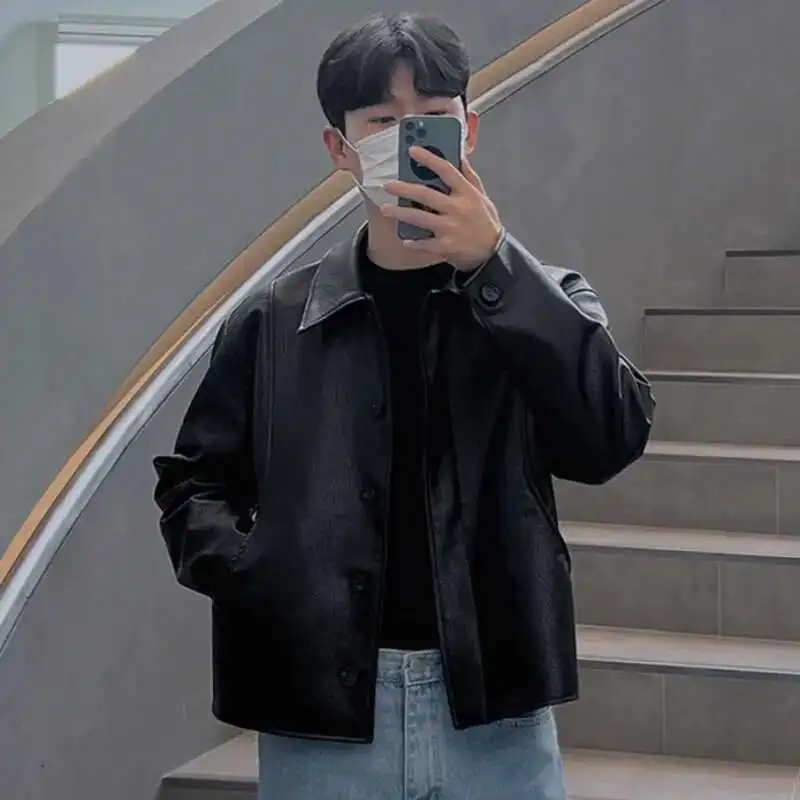 IEFB Short Motorcycle Pu Leather Coat Trend Men's Autumn New