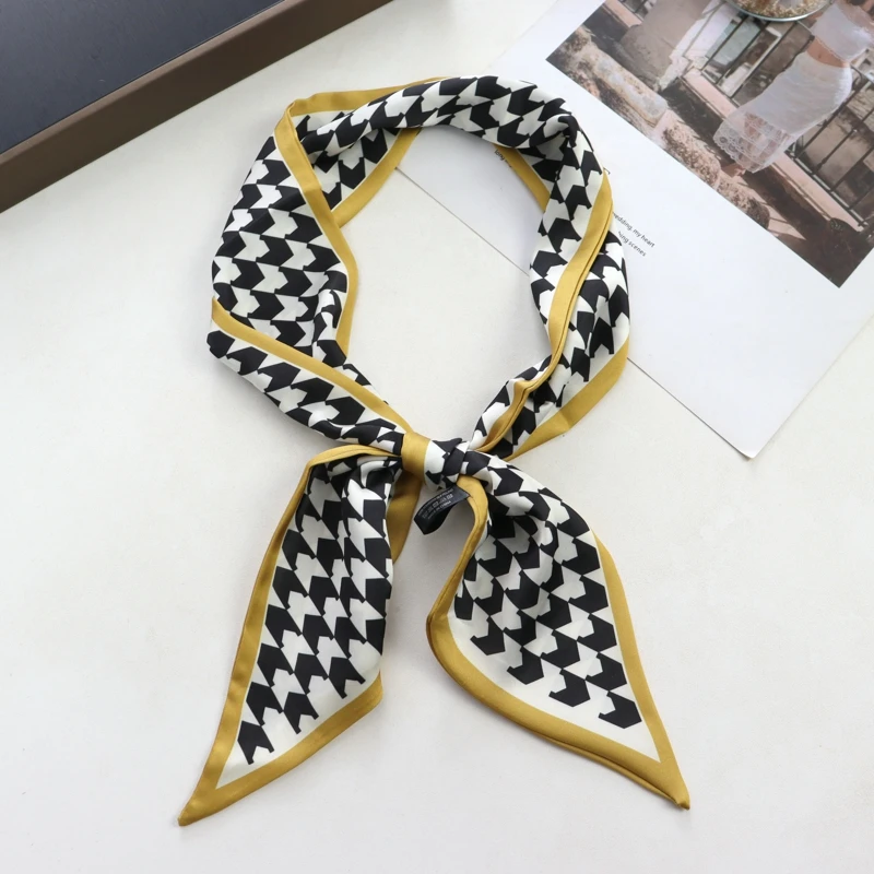 2025 neue Grid Print Frauen Luxus Kleine Silk Schal Griff Tasche Bänder Weibliche Kopf Schals Scharfen Winkel Für Frauen Dünne Stirnband – Detail 9