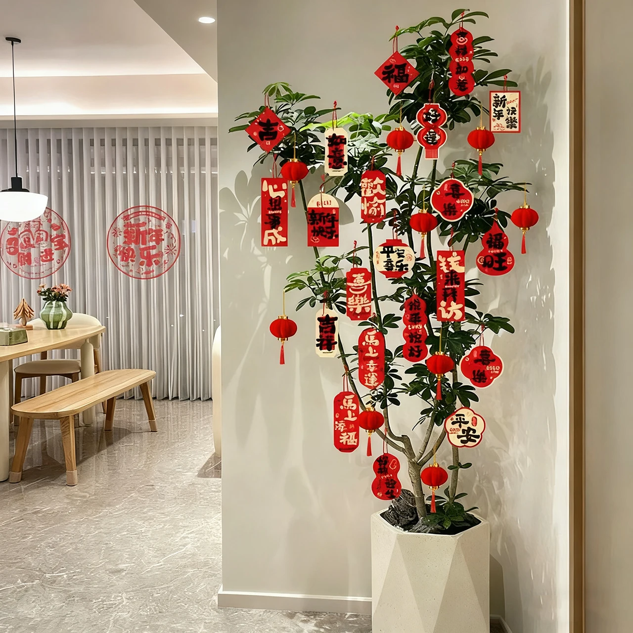 40pcs New Year Greeting Cards Cartoon Blessing Pendant Gift Card Red Hanging Tags 2026 CNY Spring Festival Home Party Decor