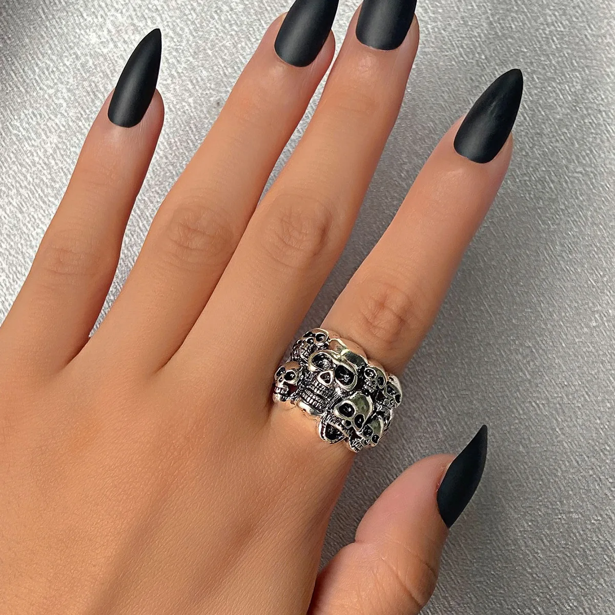 Couples Rings Gothic Silver Color Skull Open Ring Unisex