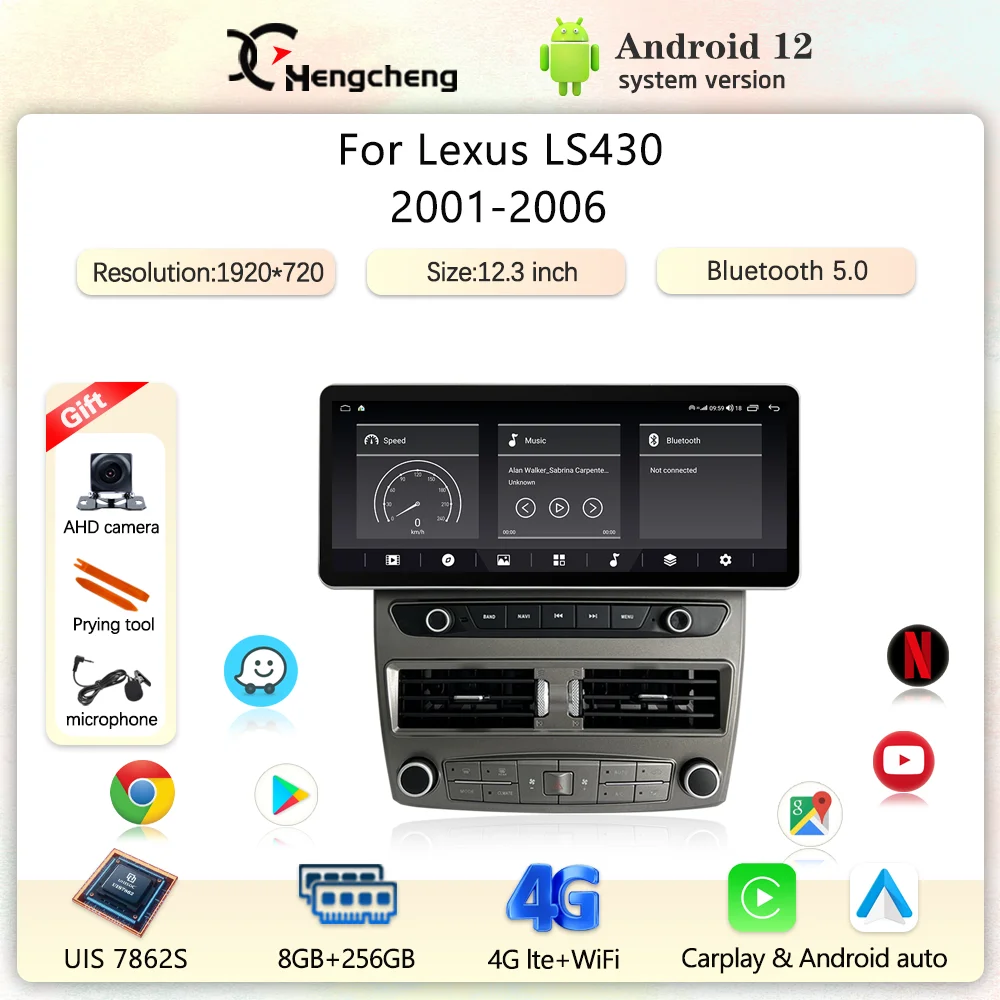 

12.3inch For Lexus Ls430 2001-2006 Car Multimedia Video Player GPS Navigation Radio Android12 8+256G Carplay Auto Stereo 4G 360