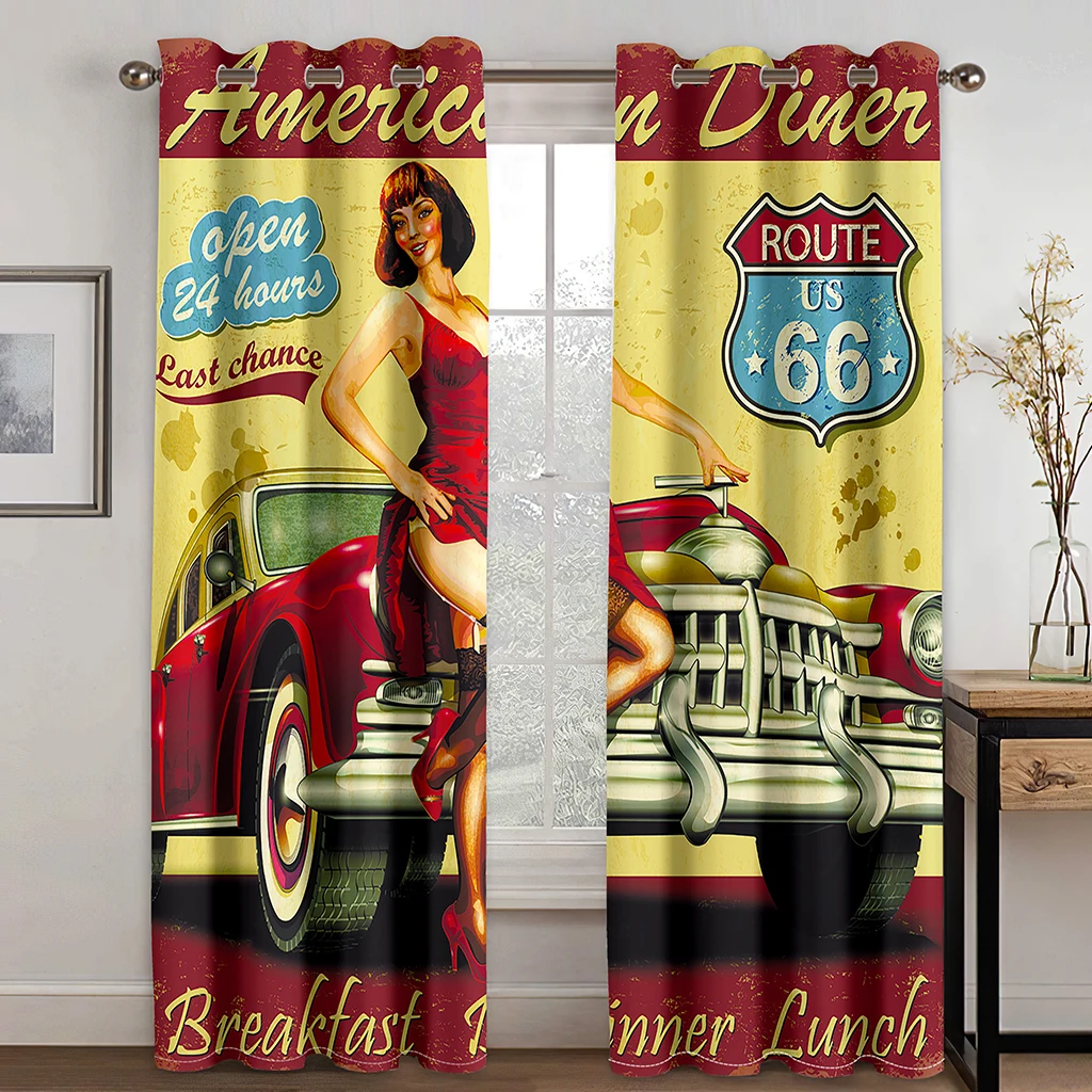 

Sexy American Women With Cars Printed Window Curtains for Living Room Kitchen Children Bedroom Decoration Drapes Blinds