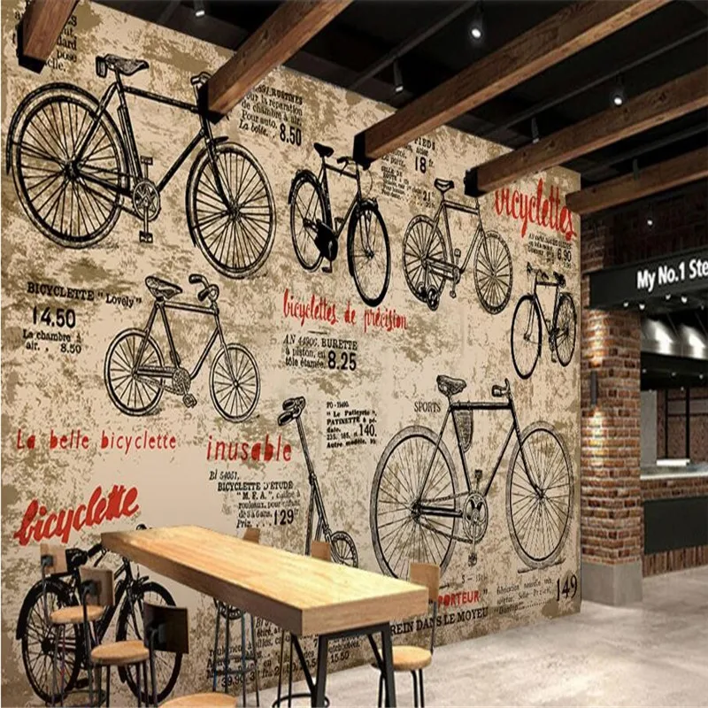 Retro Industrial Wind Bicycle Wall Paper 3D Restaurant Bar Centro Commerciale Negozio Di Abbigliamento Universal Decor Sfondo Carta Da Parati 3D