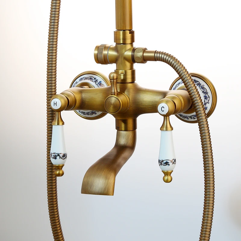Sani Royal Inbouw Regendouche Doucheset Goud Messing Geborsteld met Muursteun en Douchekop 25 cm met Afwerkringen en Geribbelde Knop