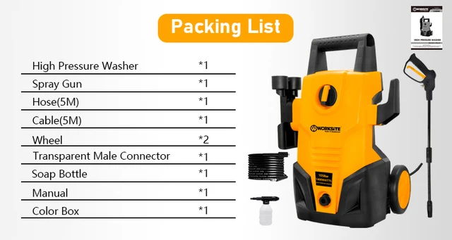 WORKSITE Electric 220V High Pressure Car Washer Water Cleaner Machine 2000W Power  Washer Mini High Pressure Washer,Automotive Tools