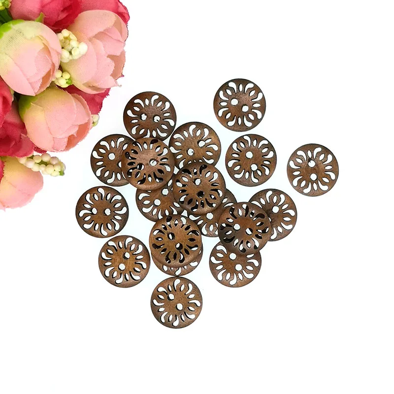 12PCs 25mm Wooden Sewing Buttons Scrapbooking Round 2 Holes Hollow Costura Botones decorate bottoni botoes B20523