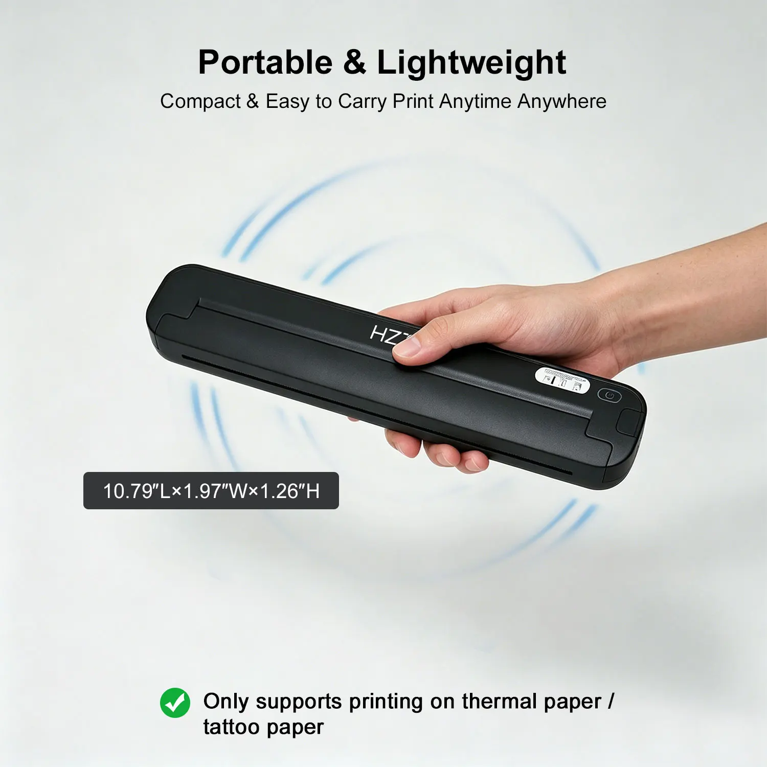 HZTZ 휴대용 감열 프린터, 1500mAh 배터리 & A4 문서용 초소형, 잉크 필요 없음