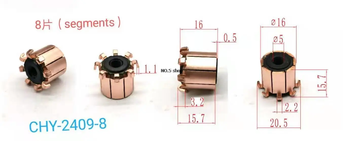 

10Pcs 16x5x15.7（16）x8P Copper Bars Electric Motor Commutator