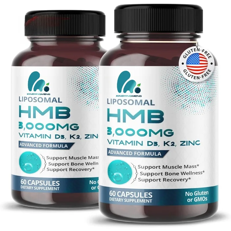 Liposomal HMB containing vitamins D3, K2, and zinc supports muscle mass and bone health -60 capsules gluten free, non GMO