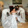 Customized Simple Stain Strapless Pleats A-Line High Side Slit Wedding Dress Pastoral Sleeveless Boat Neck Backless Lace Up 2025 6