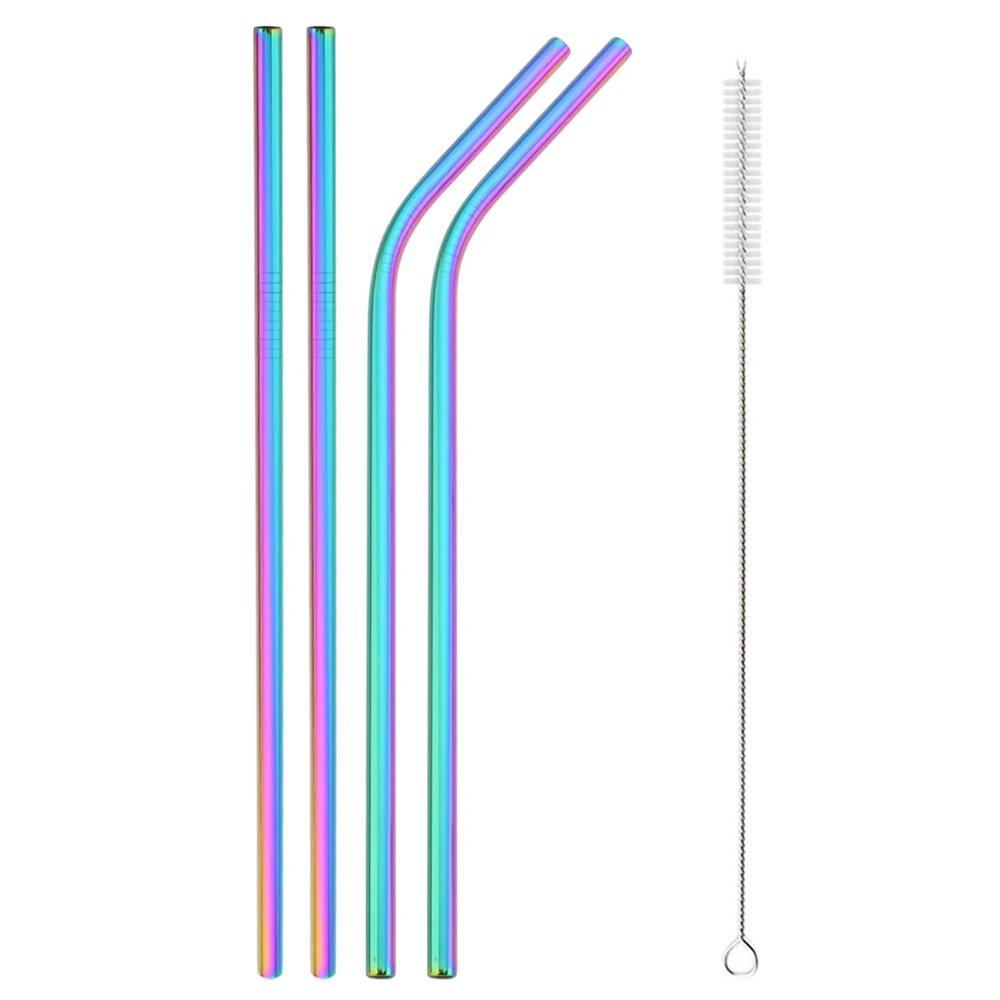 Colorful Reusable 304 Stainless Steel Drinking Straw Set with Case and Cleaning Brush