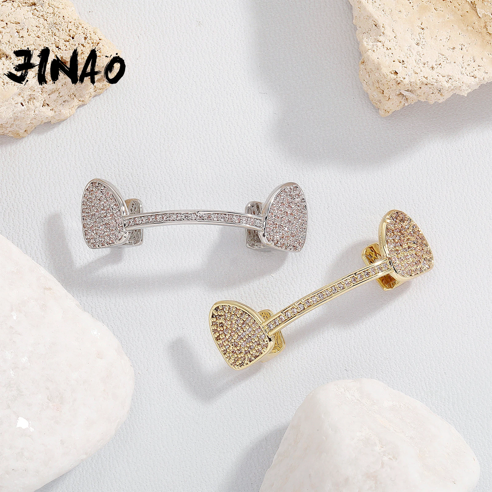 Jinao 2022 New Fit Placcato Color Oro Hip Hop Teeth Grills Caps Top & Bottom Grill Set Gold Classic Grillz Ship Dagli Stati Uniti