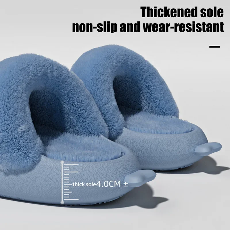 Men'S Winter Plush Shark Slippers Couple Adults Warm Fluffy Slides Soft Household Cartoon Indoor Detachable Home Cotton Shoes 6
