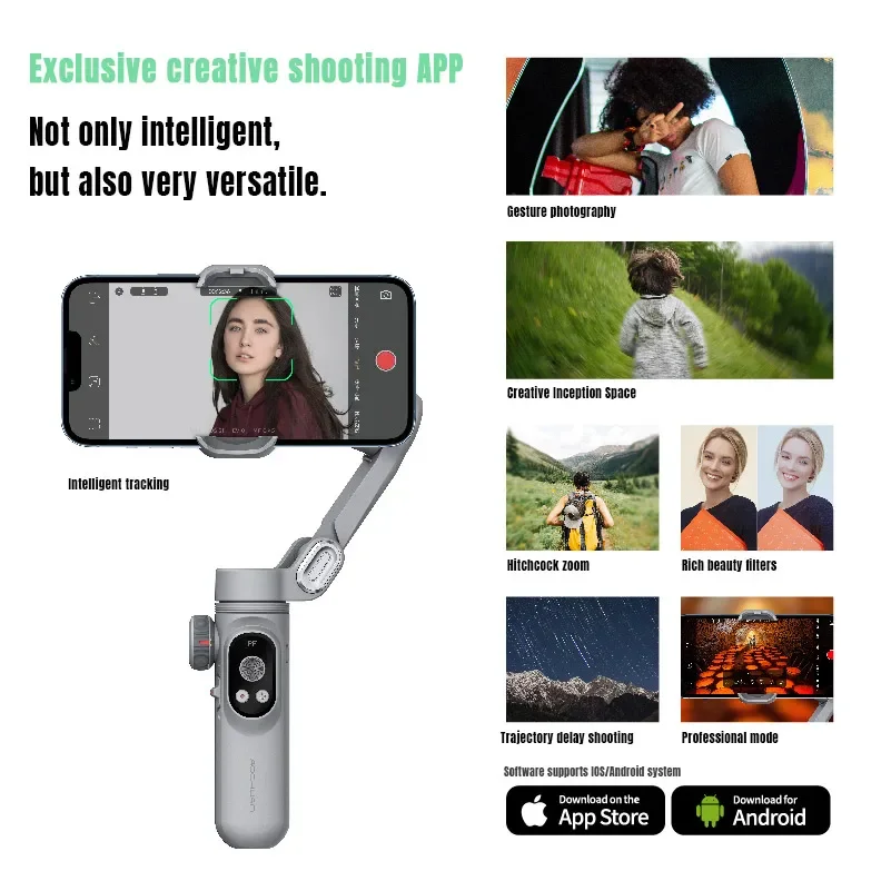 Handheld Gimbal Stabilizer 3-Axis Wireless Charger LED Display Light Focusing Wheel for iOS Android Phones Smart X Pro Universal Joint