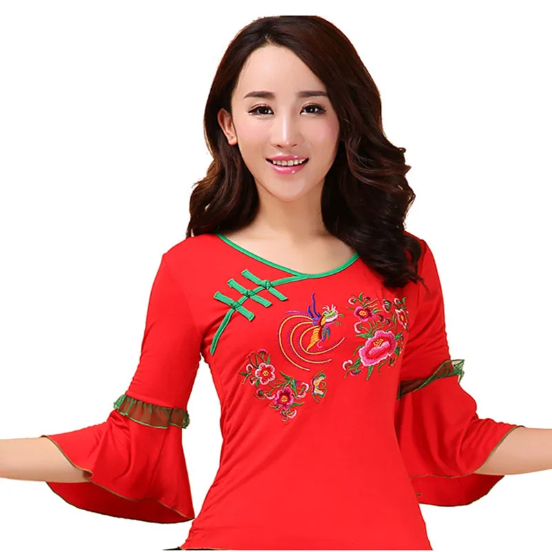 Cheongsam Womens Plus Size Short Tops 2024 Autumn Cotton Blend Ruffles Splicing Embroidery Slim Chinese Style Qipao Shirts Woman