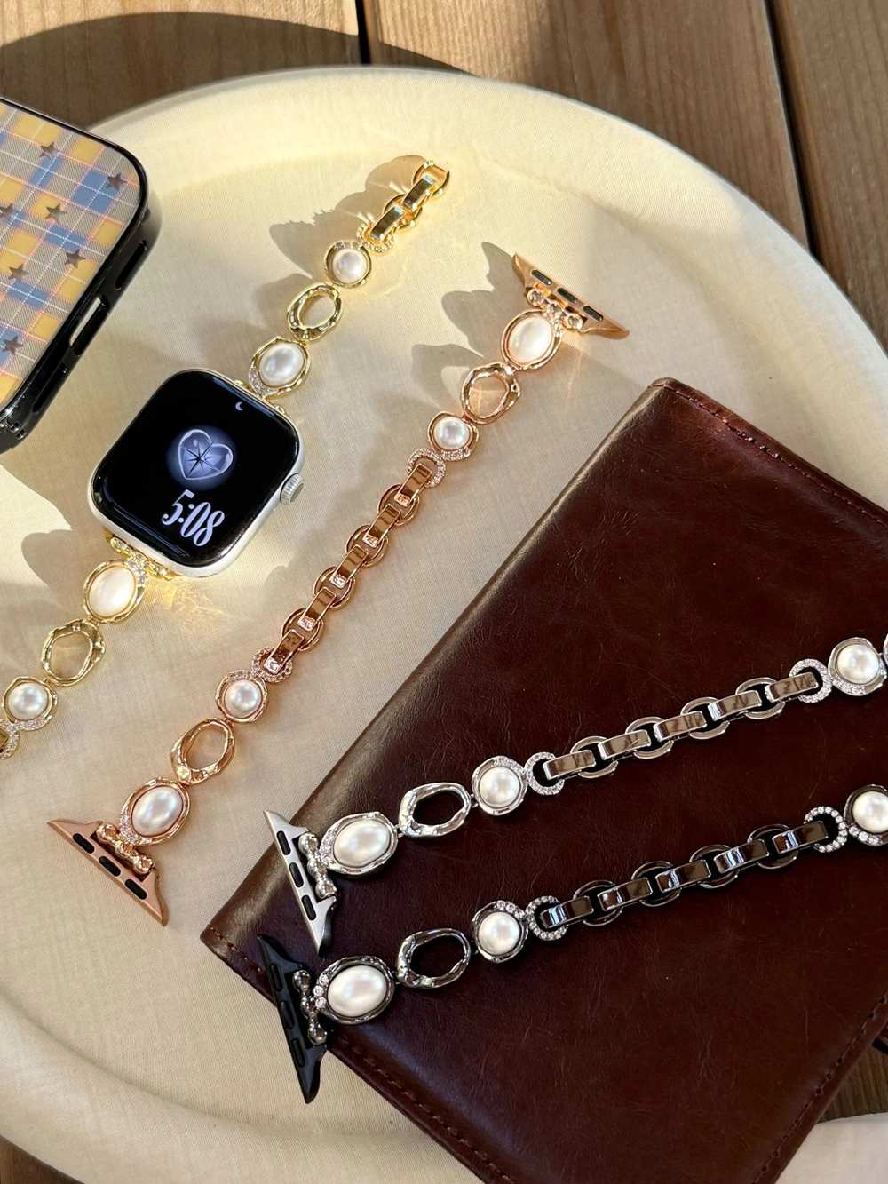 Elegant Pearl Metal Strap Bracelet Link