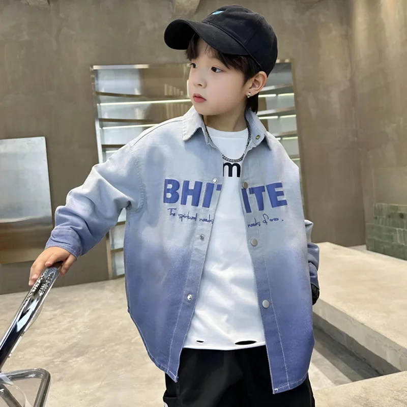 Trendy Gradient Dyed Collared Shirt for Boys Spring Collection Korean Style Children's Clothing Hot Sale Of The Seas