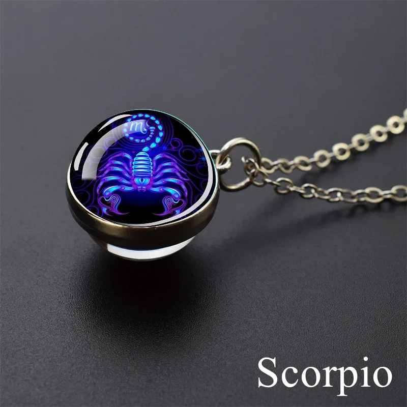 Collana Constellazione Dello Scorpione - Collana Con 12 Segni Zodiacali, Ciondolo In Vetro, Collana Con Ciondolo, Collana Con Gemme, Ciondolo Con Gemme Con Motivo Astrologico Unico Per Donne E Ragazz