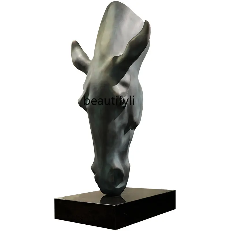 

yj Large Floor Horse Head Decoration Hotel Club Aisle Villa Hallway Artwork Sculptured Ornaments