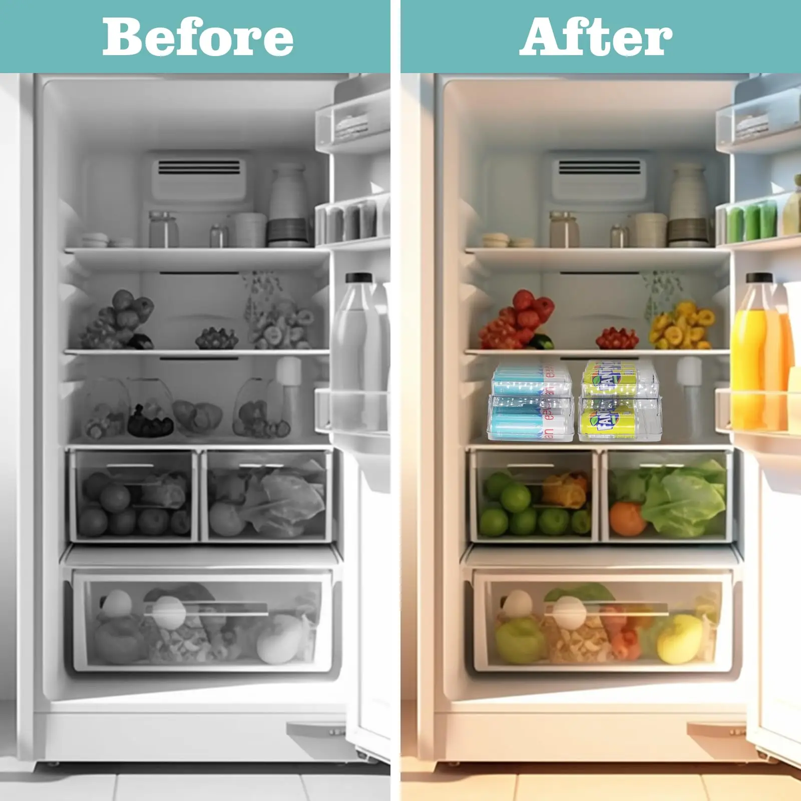 2 Pack Soda Can Organizer Dispenser for refrigerator 2 Tier Automatic Rolling Beverage Beer Soda Can Holder for Fridge, Pantry 2