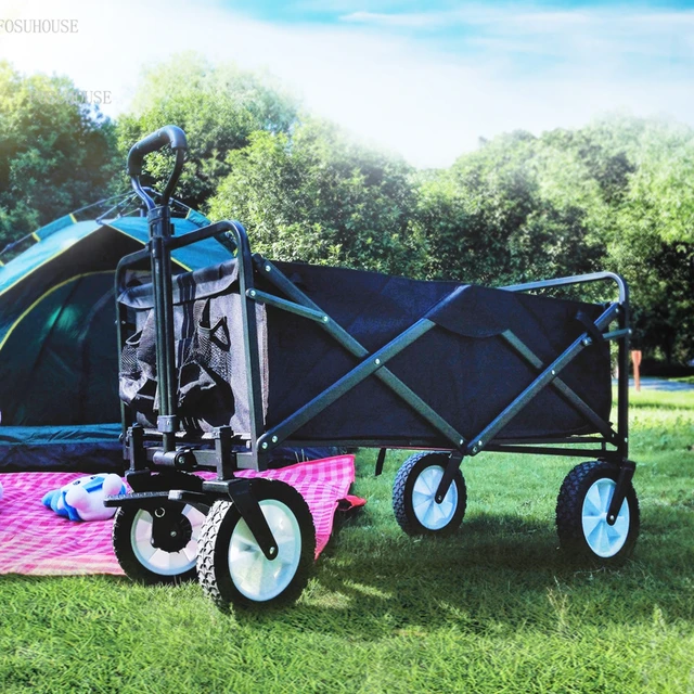 Modern Kerti Kocsik Kültéri Kemping Kocsi Tetőfajta Összecsukható Tároló Kosár Hordozható Bevásárló Halászati Pótkocsi