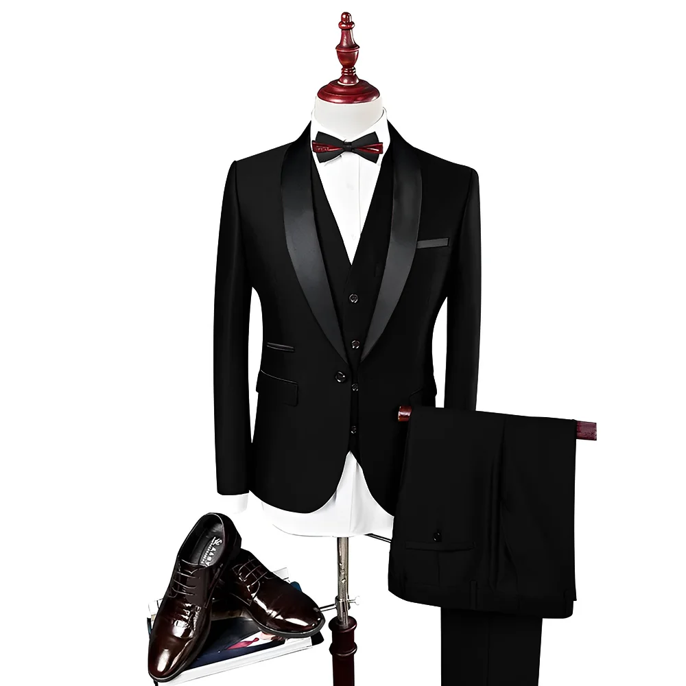 Silver Men's Suit 3 Piece Set Wedding Groom Tuxedo High Quality Men's Suit Elegant XS-5XL