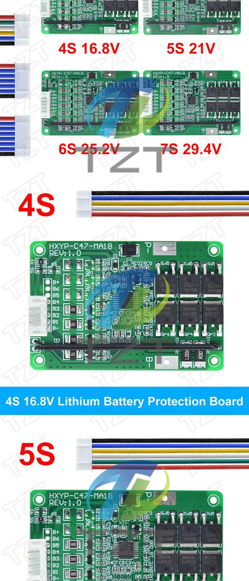 4S/5S/6S/7S BMS 16,8 V 21 V 20A 18650 Li-Ion Lmo Ternäre Lithium Batterie Ladegerät Schutz Bord Balance Und Temperatur Schützen – Detail 8