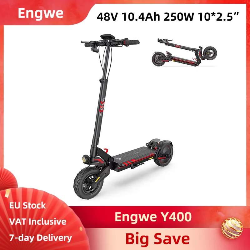 Engwe Y400 Scooter Elettrico Pieghevole 250W 48V 10.4Ah 10*2.5 "Pneumatici Leggero Pieghevole E-scooter Doppia Sospensione Freno A Disco 40km