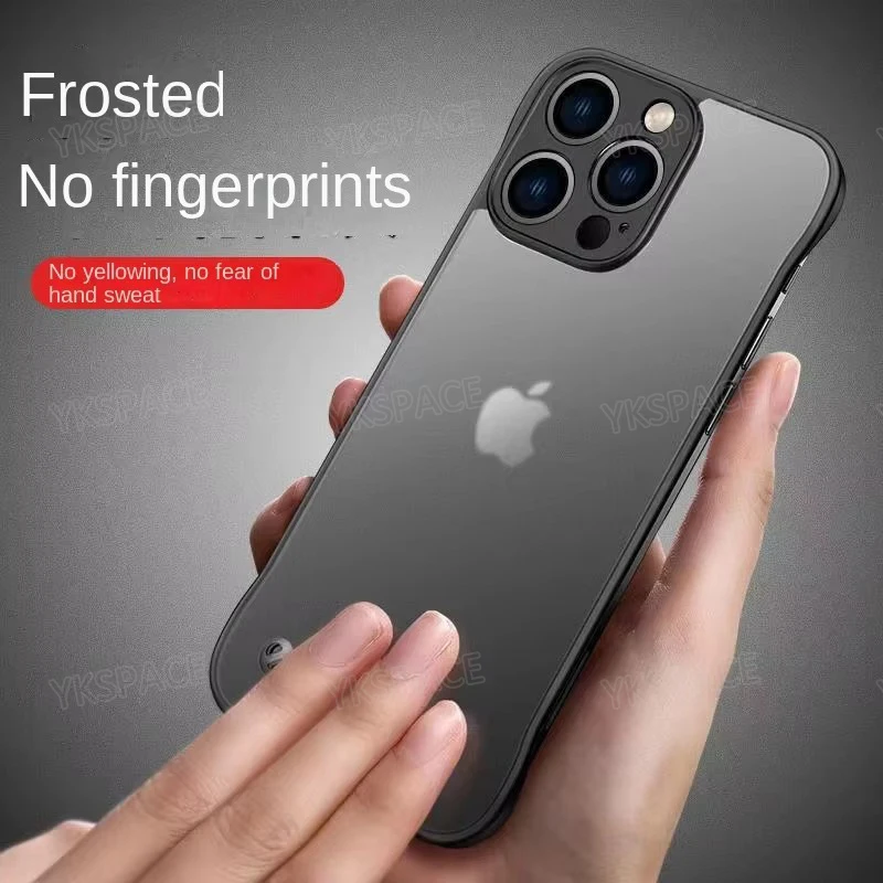 Frameless Translucent Matte Phone Case with Finger Ring - Shockproof Hard PC Cover, Available in 3 Colors