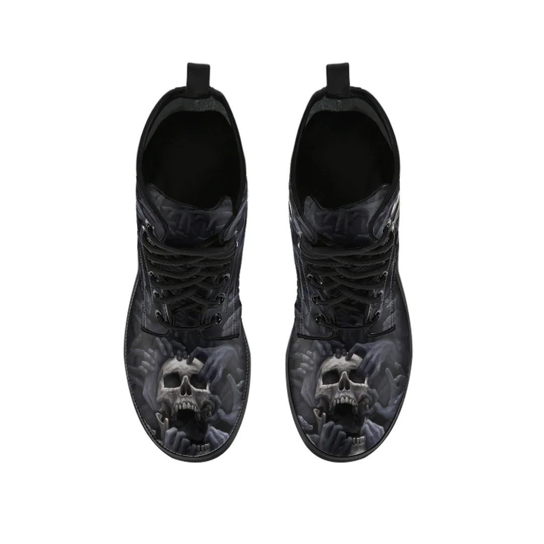 Skull Pattern PU Leather Outdoor Lady Boots Casual Women Low Heels Autumn Winter Female Ankle Boots Footwear Dropshipping