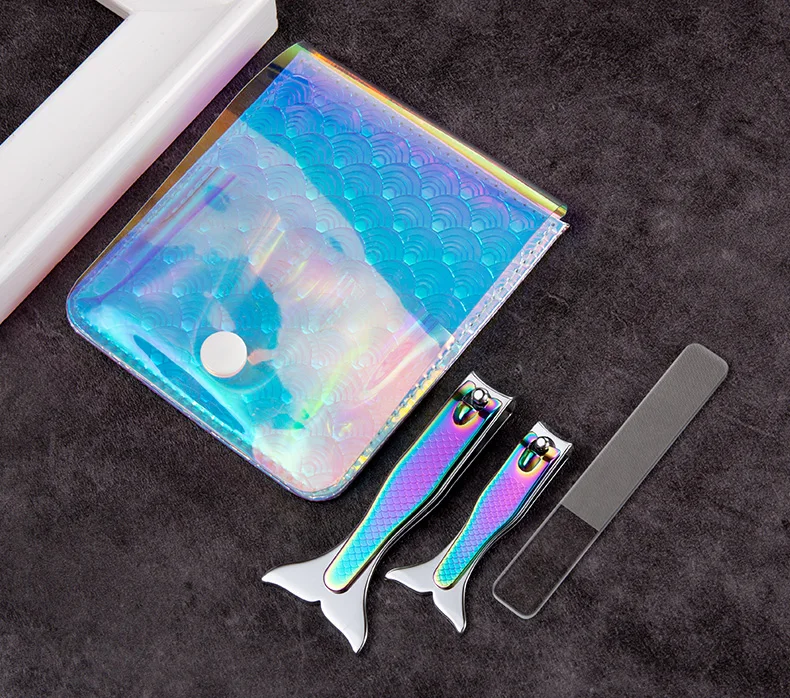 Gradient Stainless Steel Nail Clippers & Glass Nail File Set - 3Pcs