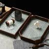 Begonia embossed glass walnut rectangular tea tray storage ornament, tea cup, fruit snack wood decorative tray large 2