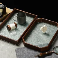 Begonia embossed glass walnut rectangular tea tray storage ornament, tea cup, fruit snack wood decorative tray large 2