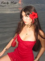 Sexy Ruffle Sling Dress Women Red Beach Sleeveless Backless Mini Female Dresses 2025 Spring Summer Lady Vacation Party Robe 2