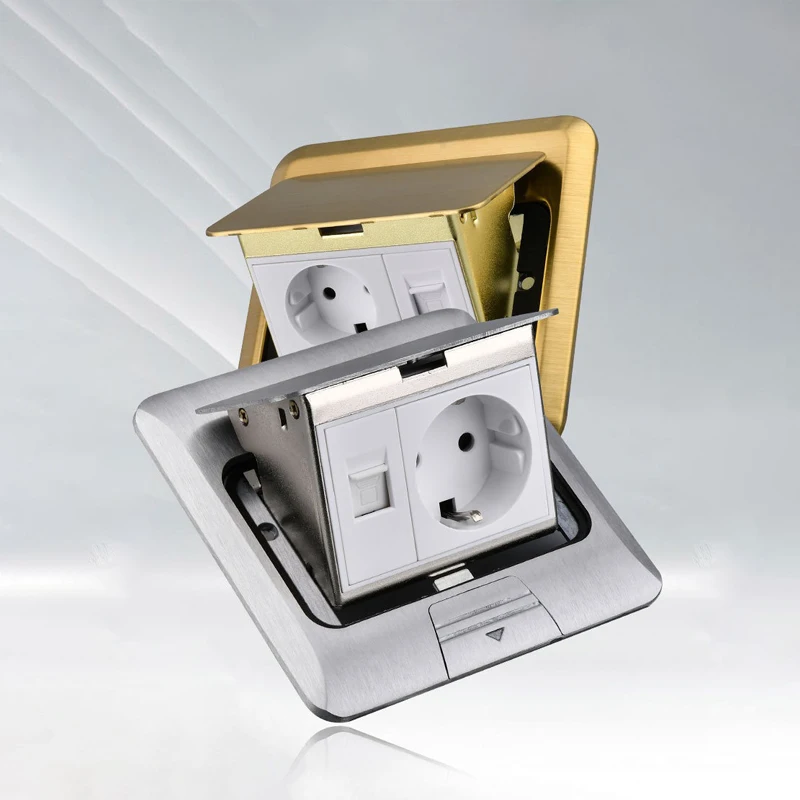 Gold Stainless Steel Hidden Pop-Up Floor Socket with USB Outlet - European Standard, Waterproof Design