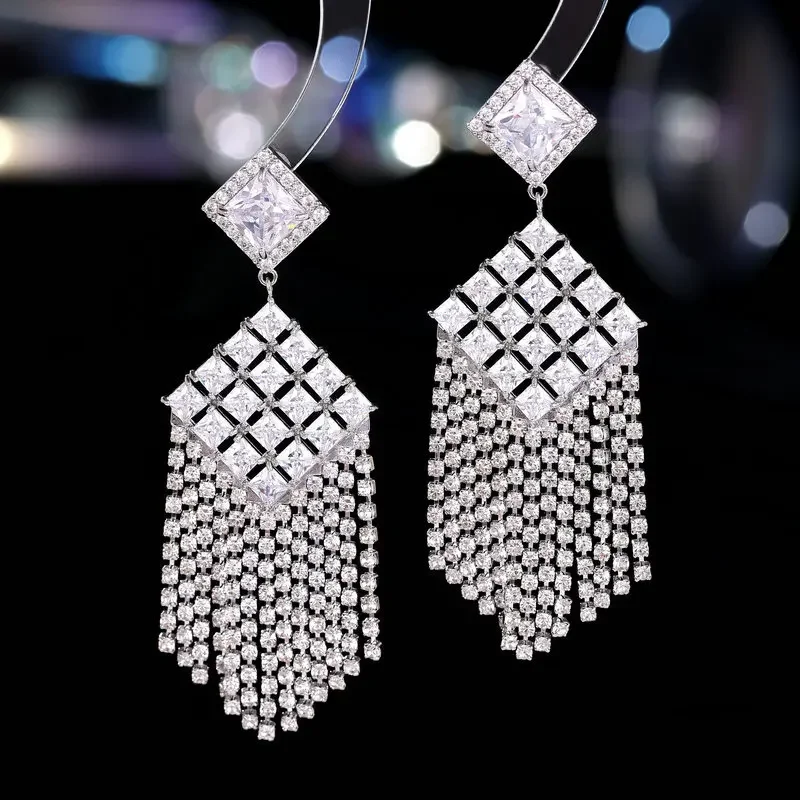 

Long Tassel Dangle Earrings for Women Blue Red White Square Rhombus Drop Earring Bohemian Jewelry Summer Party Female Gift