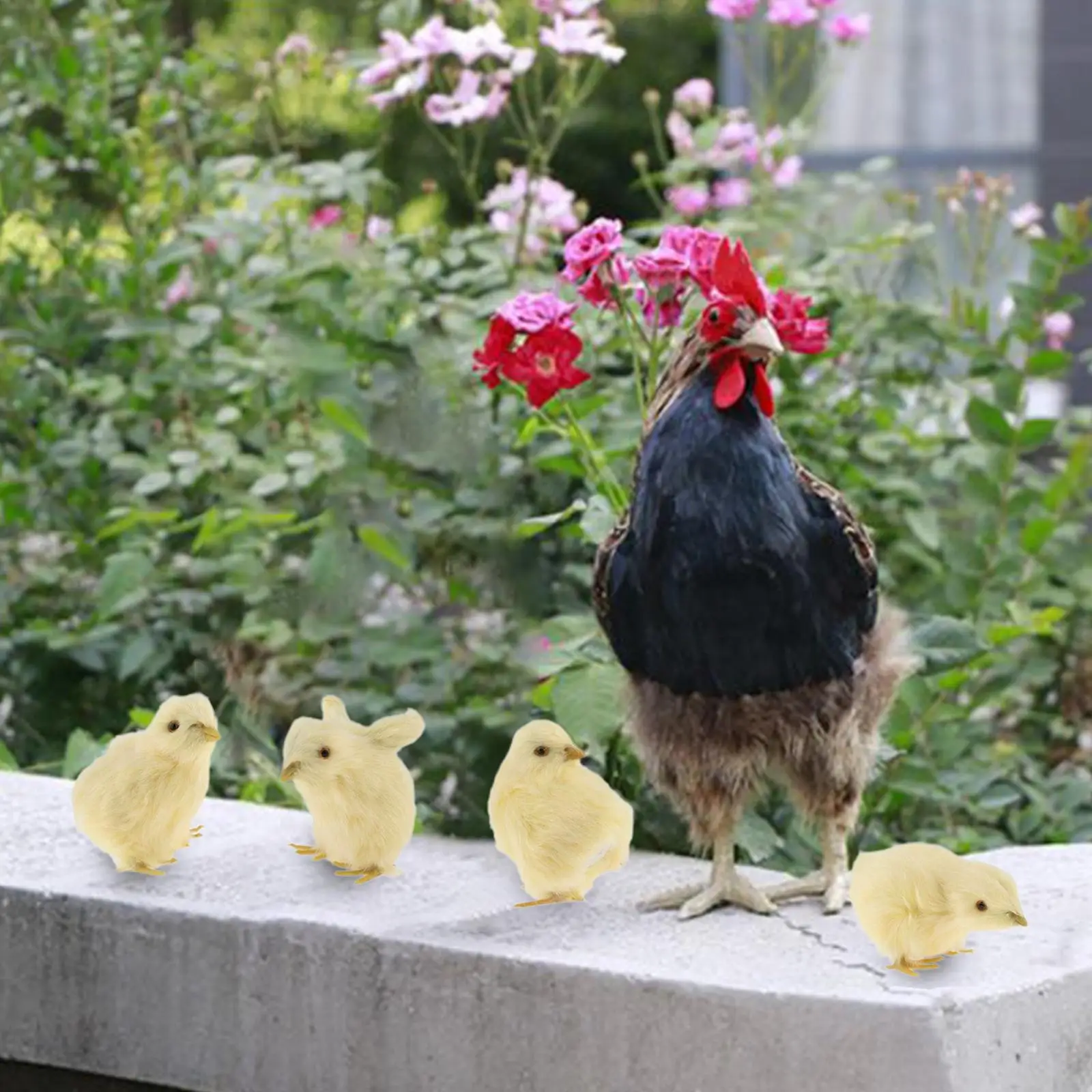 

Lifelike Hen Model Decoration with 4 Chick Figure Collectible for Home Farm