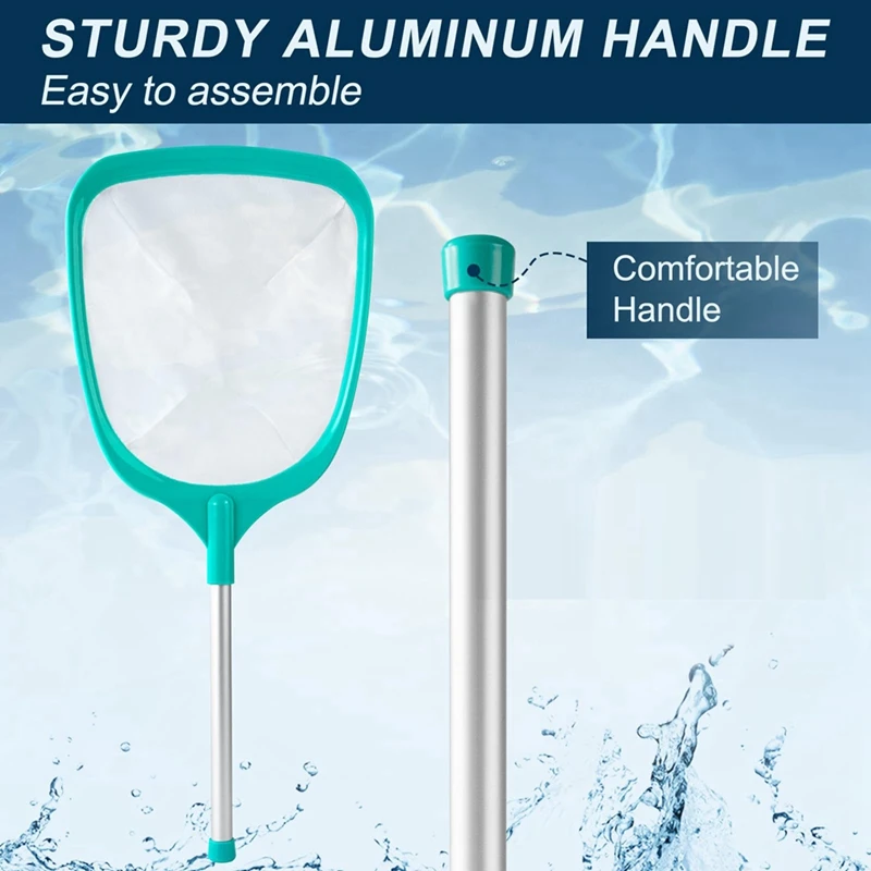 Pool Skimmer Net With Pole- Hot Tub, Pond & Spa Leaf Rake With Deep Ultra Fine Mesh For Kiddie Pools