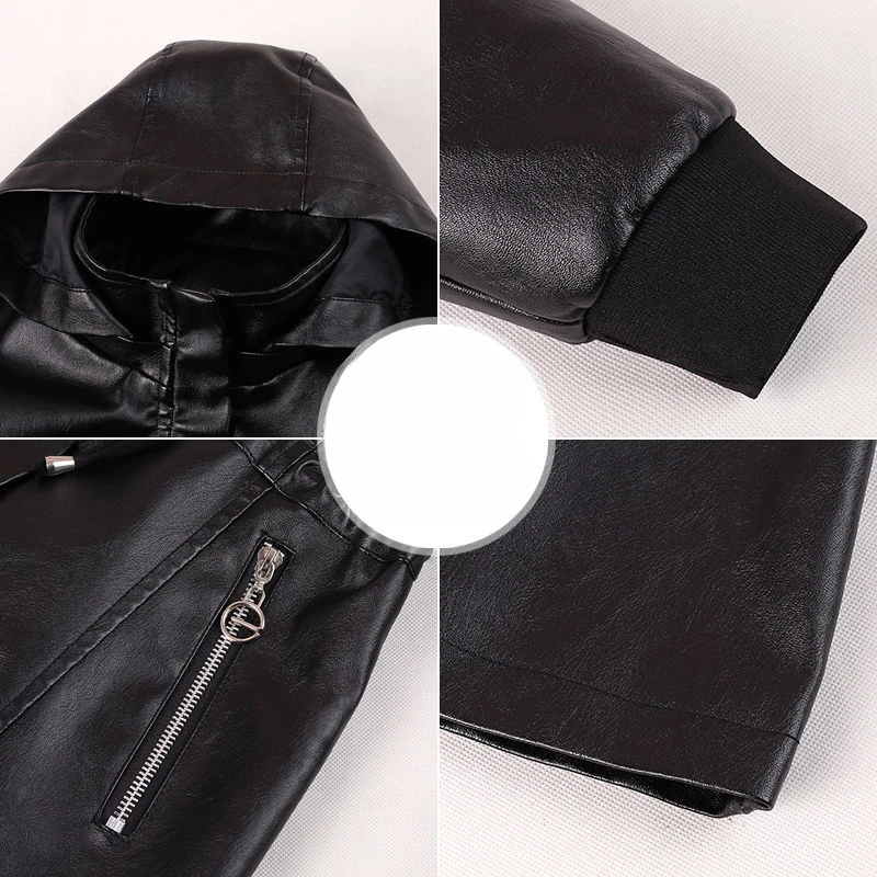 2023 Autumn New Women Leather Coat Mid-Length Large Size Loose Casual PU Trench Coat Female Fashion Detachable Hooded Jacket