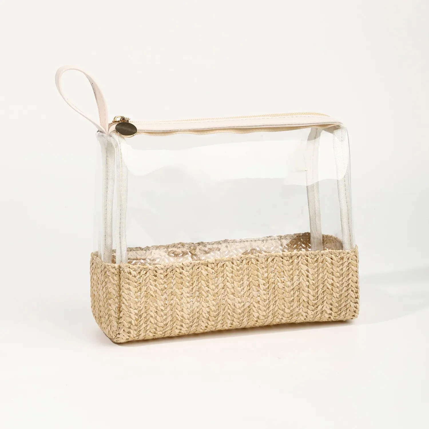 Durable Women's Grass Knitted Handheld Cosmetic Storage Bag Transparent Toilet Products Cosmetic Handheld Storage Bag 3