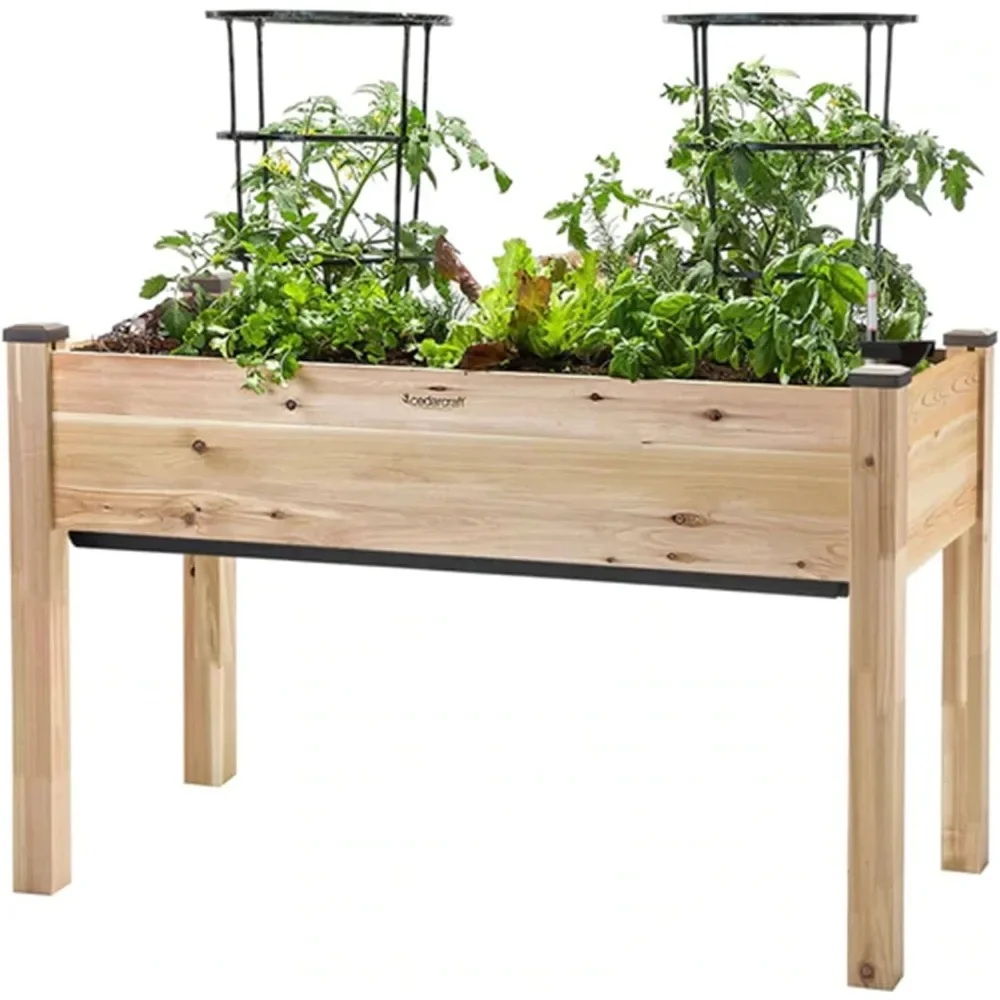 Elevated Cedar Self-Watering Planter with Greenhouse Cover 2