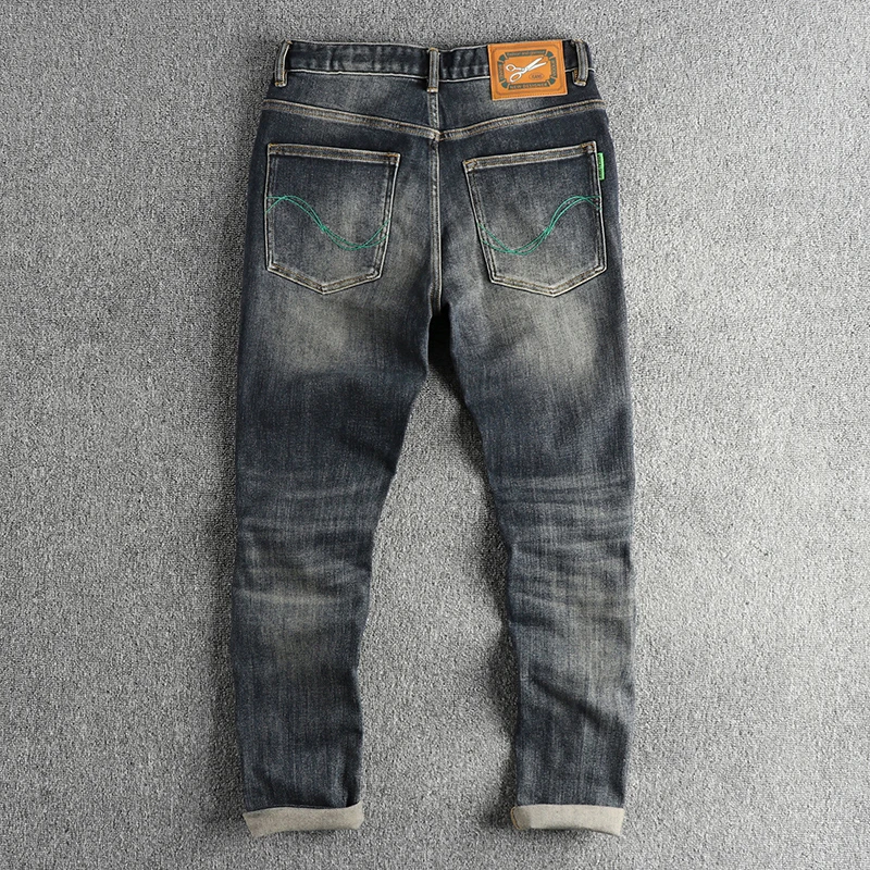 Vintage blue gray do old wash jeans men's fashion spring and autumn new American small straight leg youth long pants