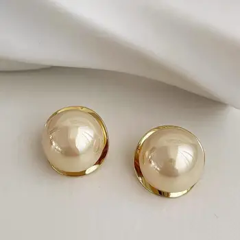 925 Silver Needle Exaggerated Champagne Pearl Earrings For Women Jewelry 2025 Trending New Luxury Korean Fashion Stud Earrings