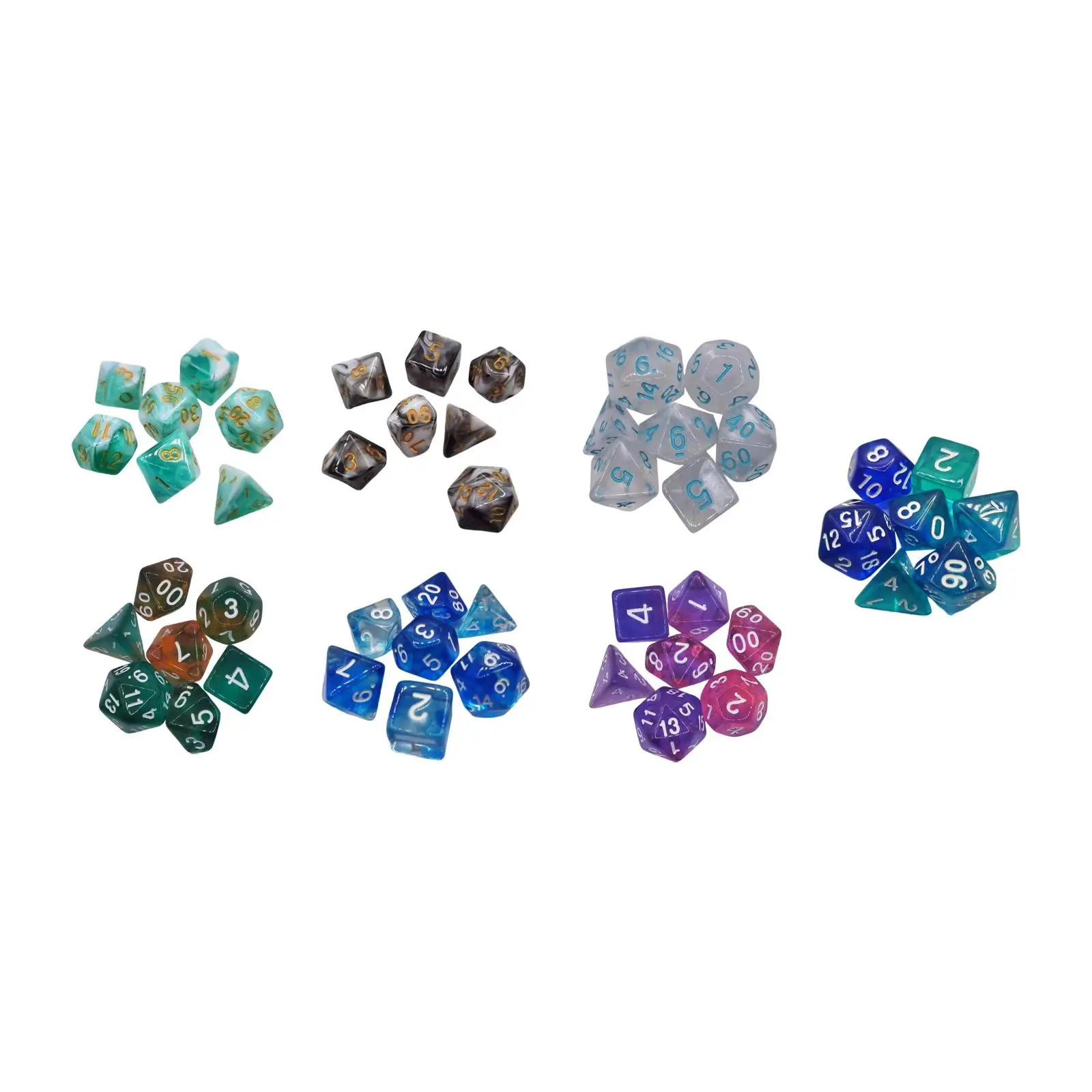 

7Pcs Polyhedral Dices Engraved Multipurpose Durable Entertainment Toy Teaching Aids Bicolor Game Dices for Learning Activities